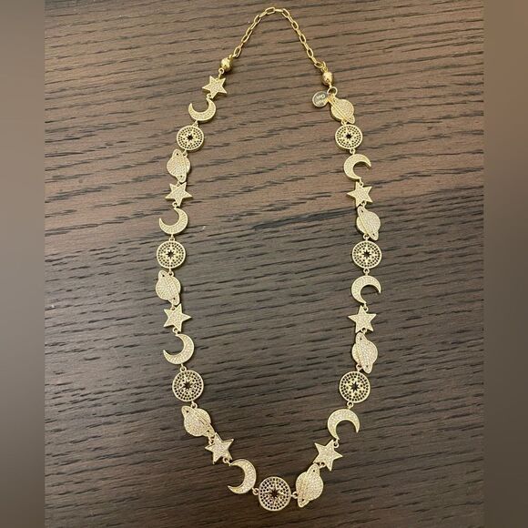 Melania Clara Gold Tone Planet Moon Star Necklace - Picture 3 of 4